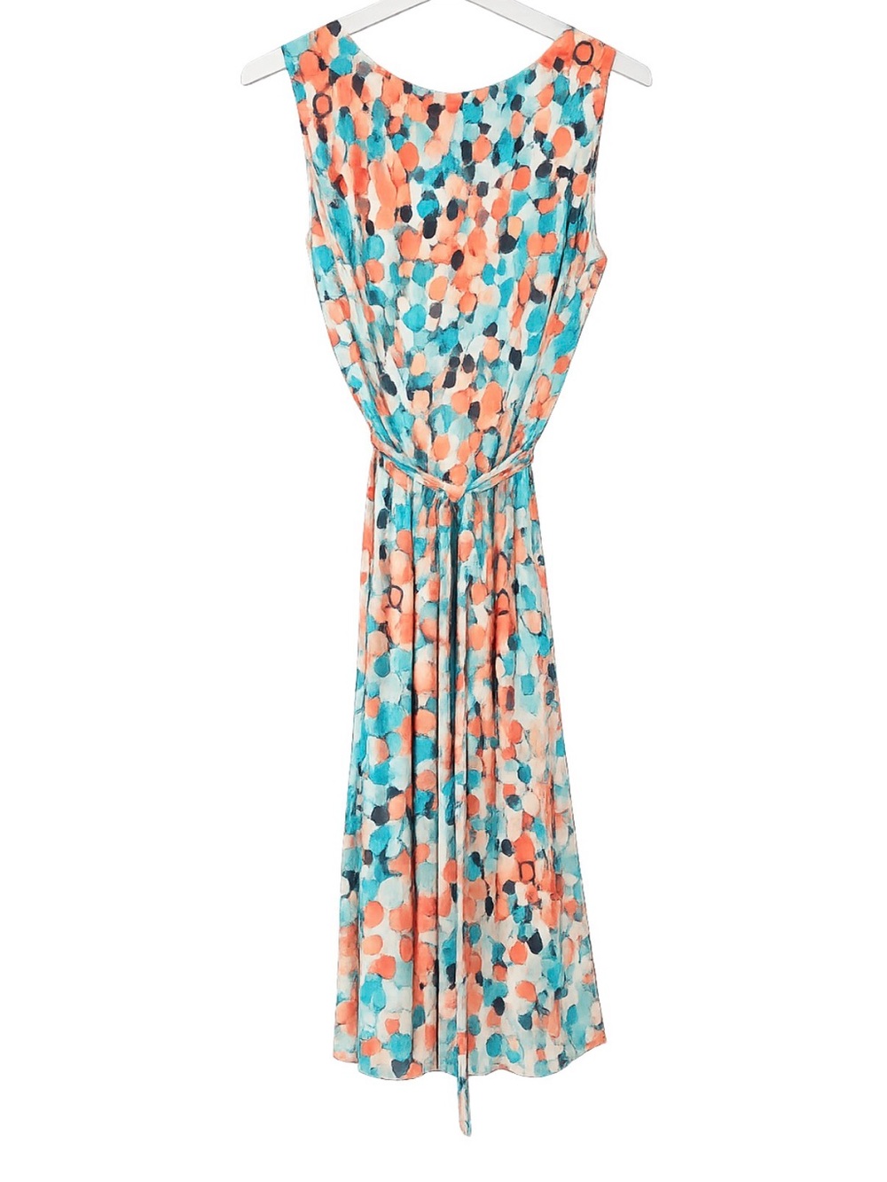 Sleeveless Polka Dot Maxi Dress in Coral & Teal
